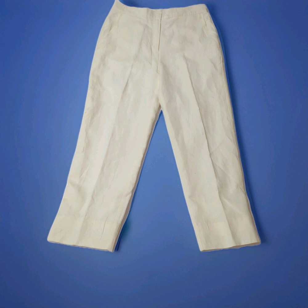 Ruby Rd Pants Women 8 Cream Linen Rayon Blend Ankle Luxury Corpcore Coastal